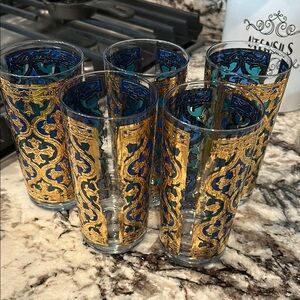 George Briard Vintage Rare Elegant Blue and Gold Glass Tumblers